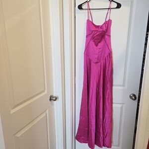 HOUSE OF CB Anabella Lace-Up Satin Gown in Fuschia XS